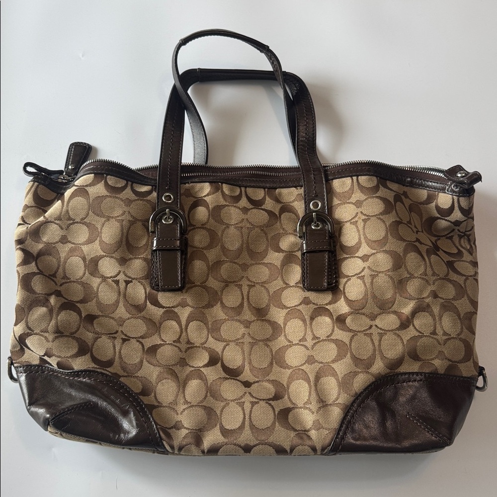 Coach Tan and Brown Signature Tote